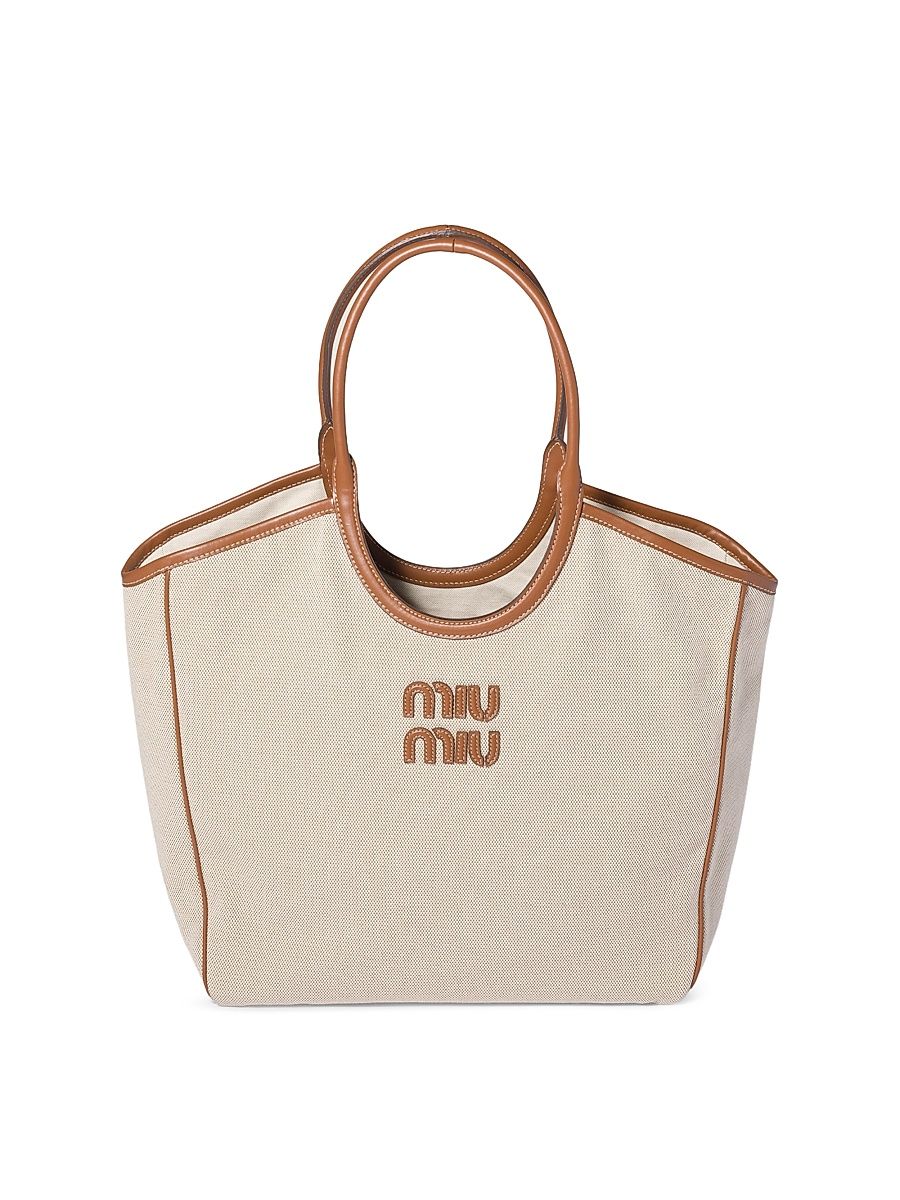 Women's Ivy Canvas and Leather Tote Bag - Beige