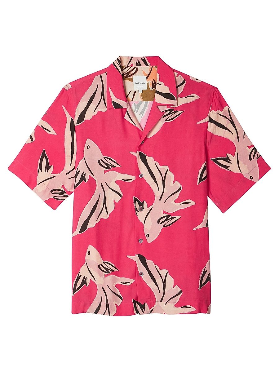 Men's Le Penche Fish Camp Shirt - Fuchsia - Size XL