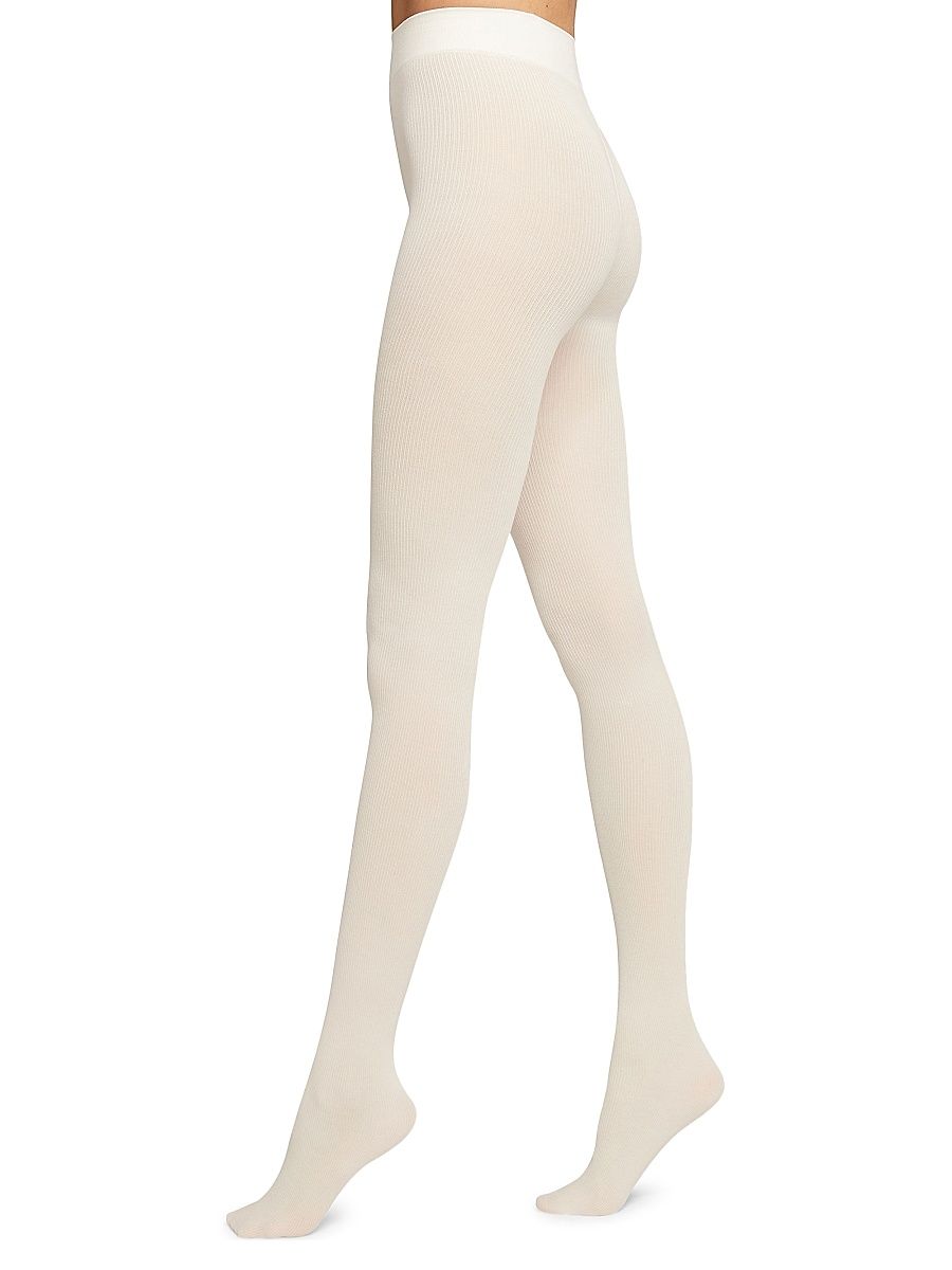 Women's Mary Cotton Rib Tights - Ecru - Size Medium