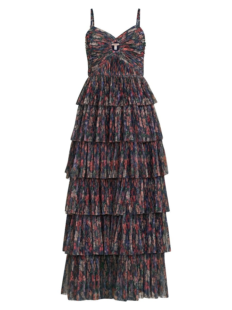 Women's Rosey Floral Tiered Gown - Navy Multi Tropical Garden - Size 12