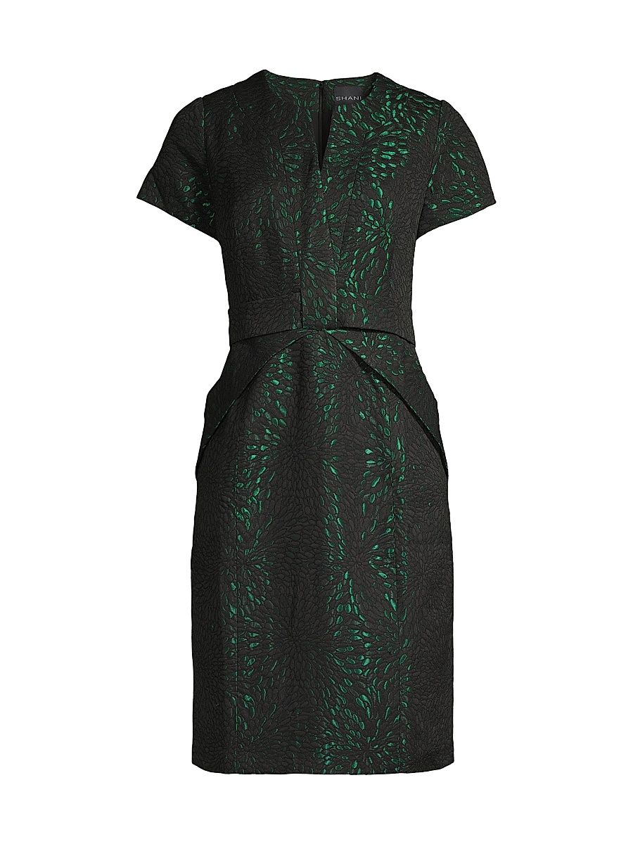 Women's Jacquard Bow Detail Dress - Black Green - Size 10