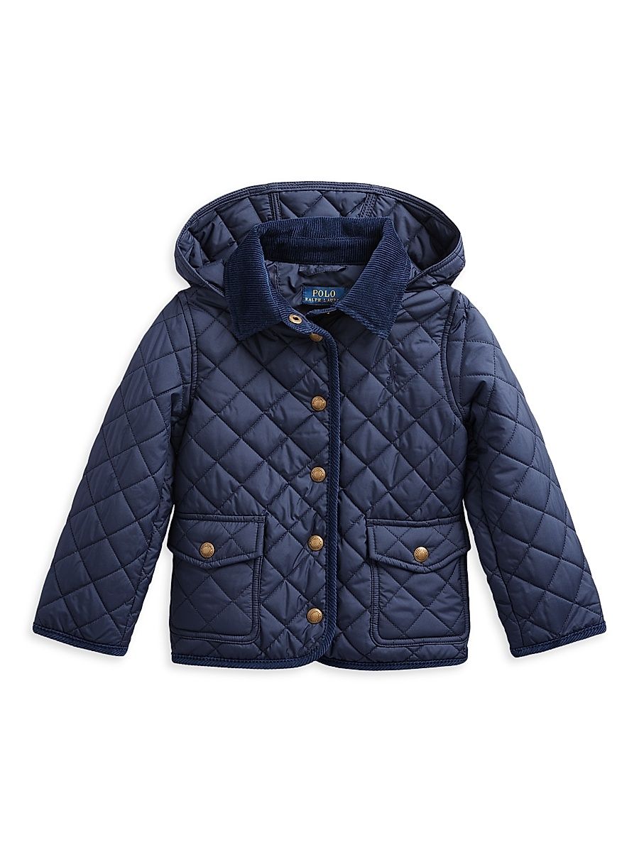 Little Girl's & Girl's Quilted Hooded Jacket - Newport Navy - Size 5