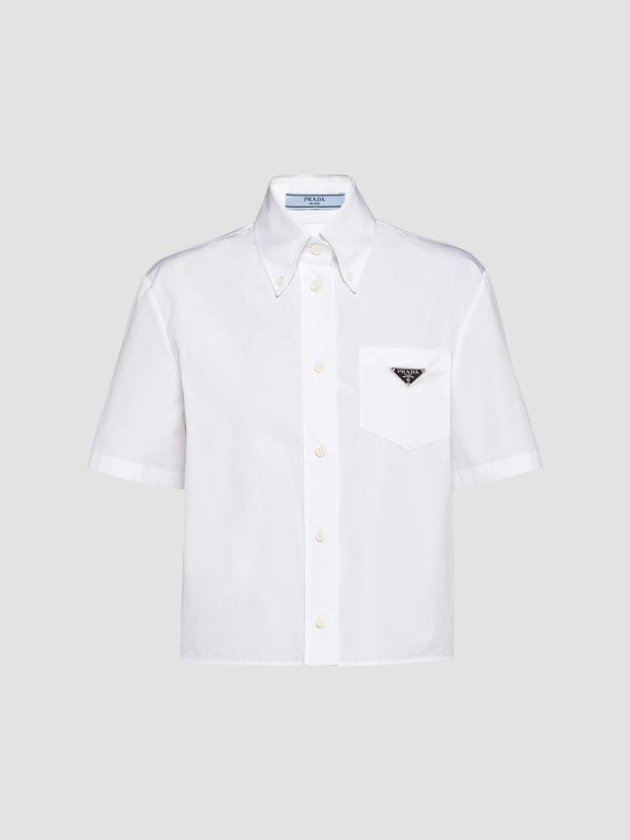 Prada Women's Short-Sleeved Cotton Poplin Shirt - White - Size 10