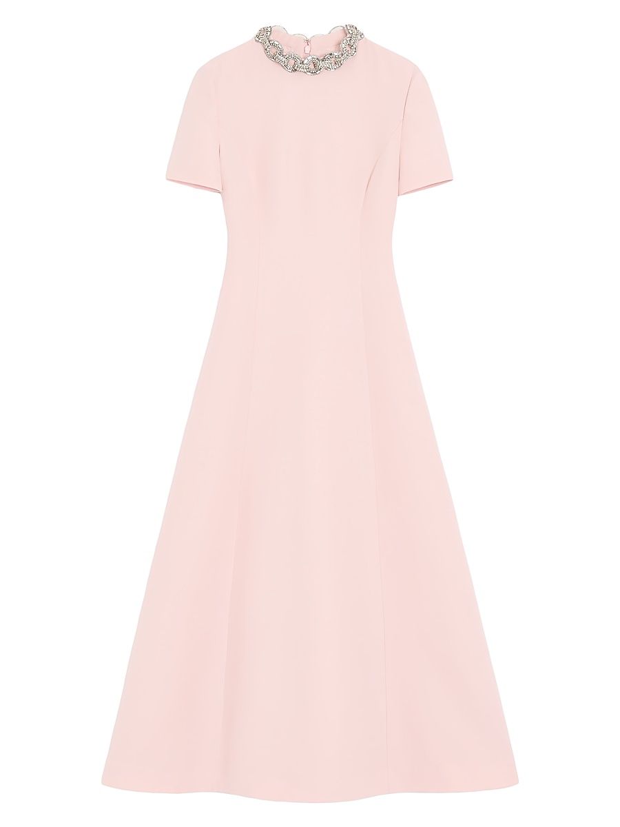 Women's Crepe Couture Embroidered Midi Dress - Pink Silver - Size 10