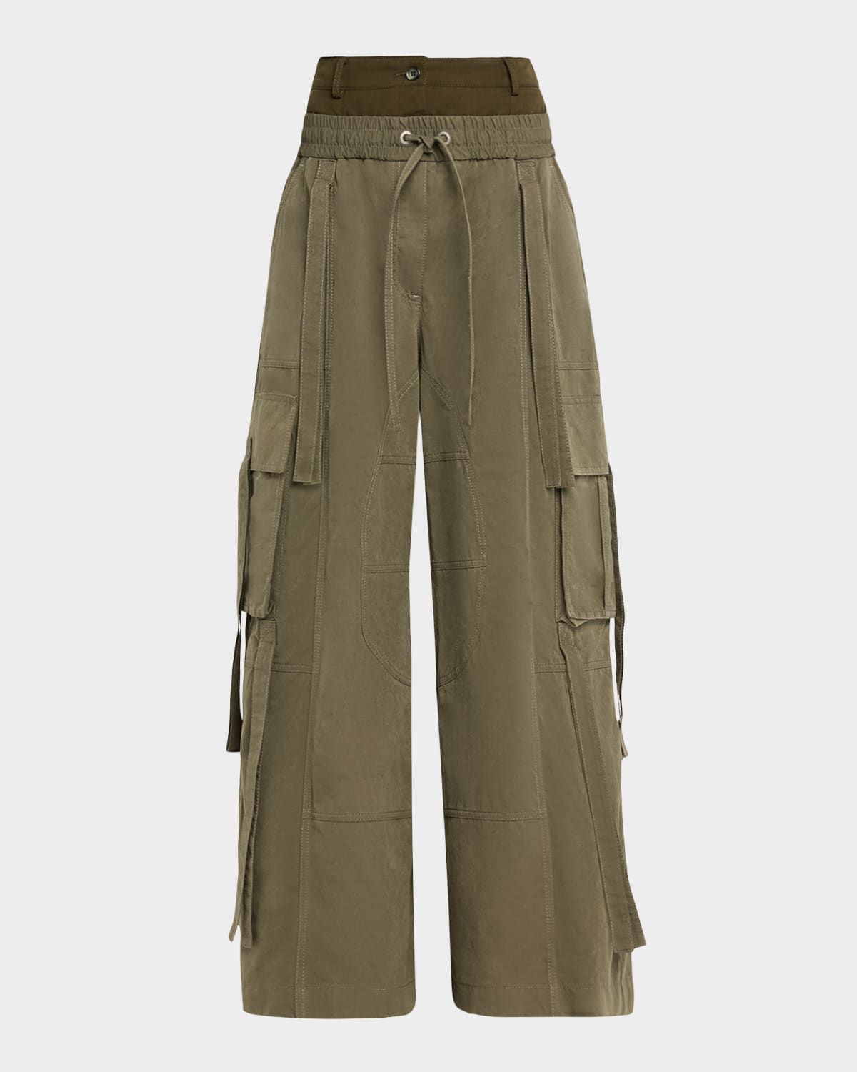 Dual-Waistband Wide-Leg Cargo Trousers