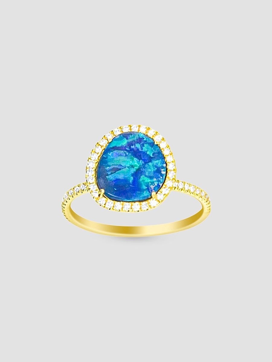 Women's 14K Yellow Gold, Opal & 0.20 TCW Diamond Ring - Yellow Gold - Size 6.5