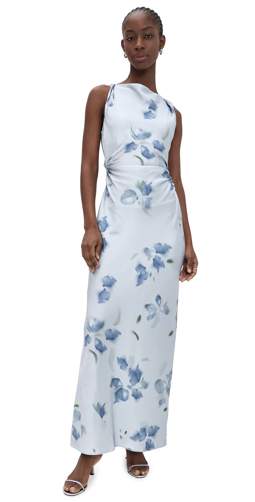 Vince Petal Blur Twist Shoulder Cowl Neck Dress Soft Grey 2