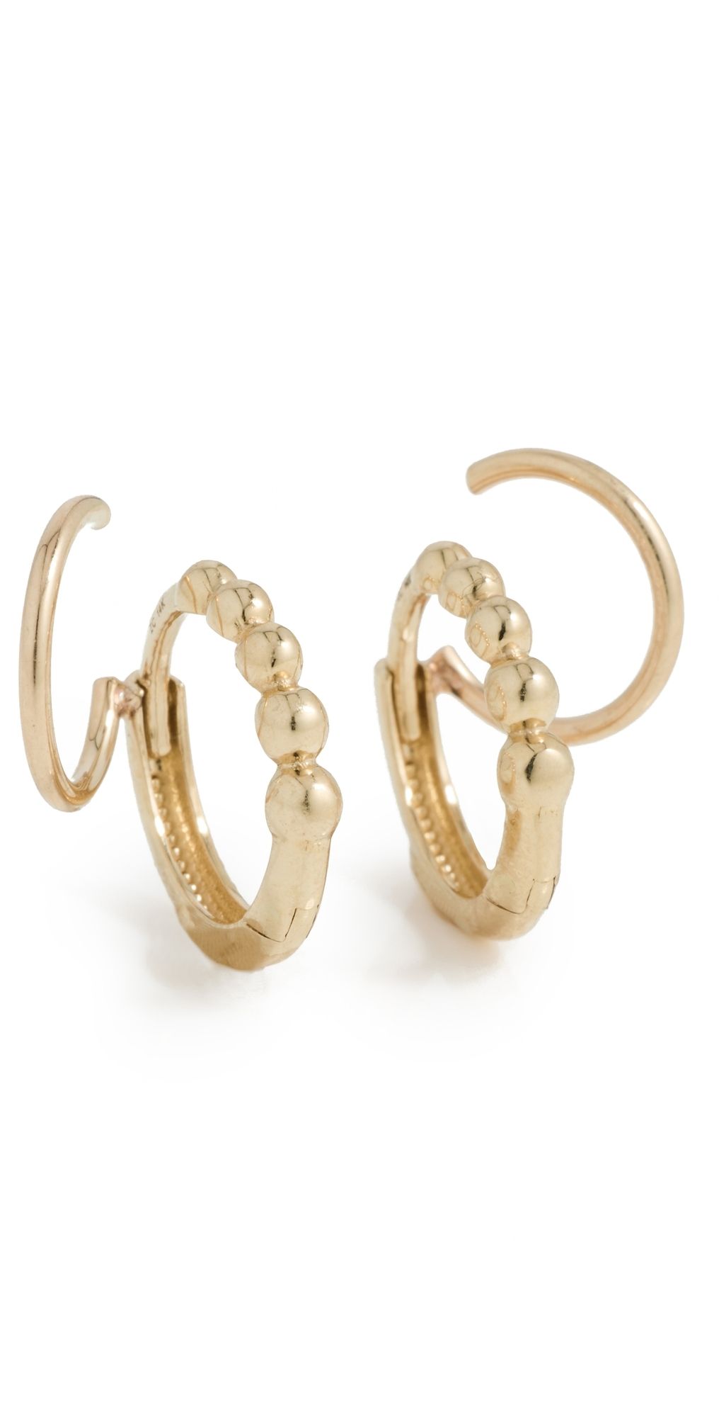 Zoe Chicco 14k Gold Beaded Hinged Huggie Double Hoop Illusion Earrings 14k Yellow Gold One Size