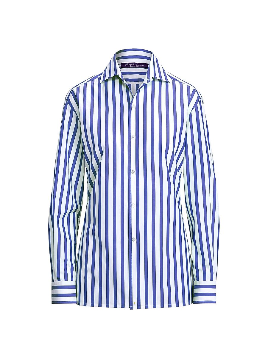 Women's Capri Striped Button-Up Shirt - White Classic Blue - Size 8