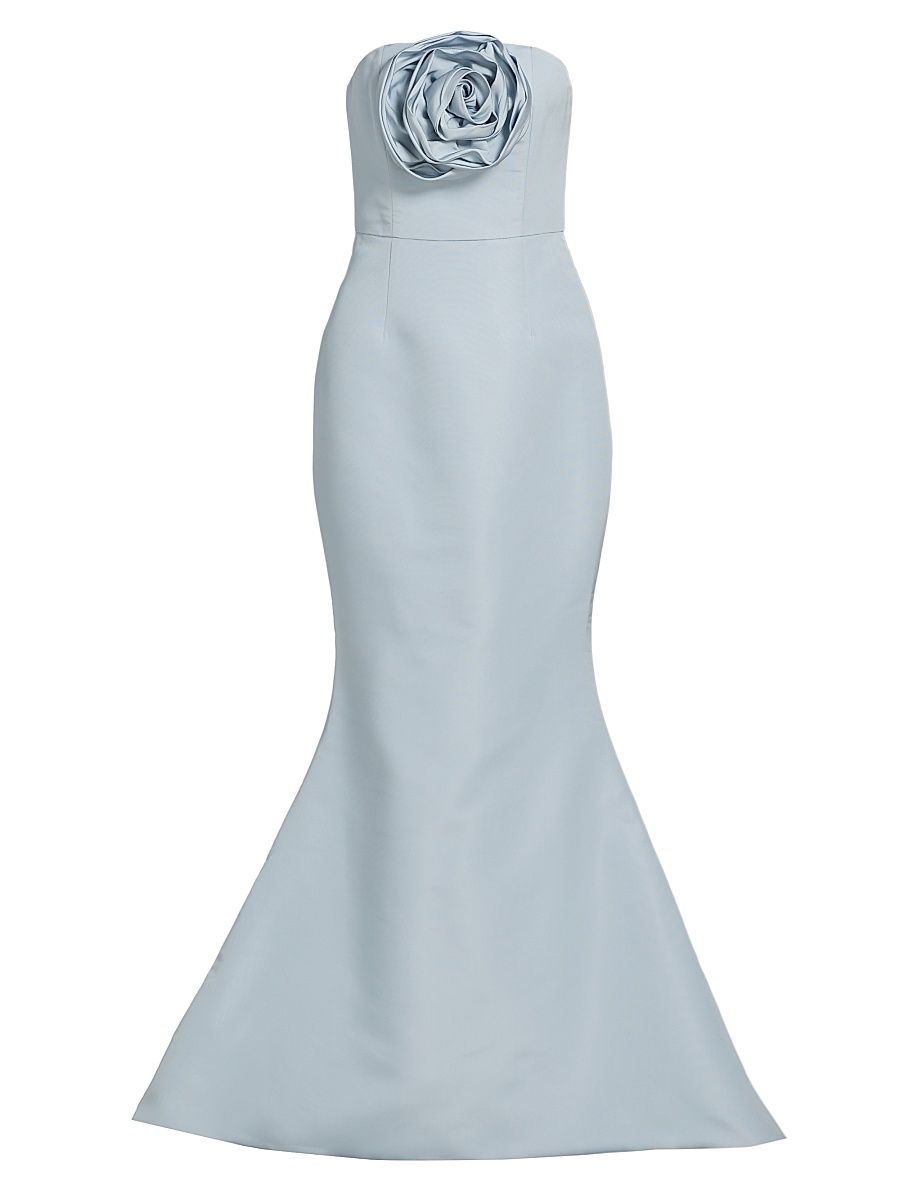 Women's Barbara Silk Faille Bandeau Mermaid Gown - Blue - Size 12