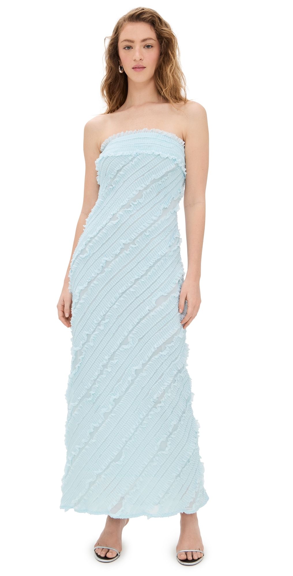 endless rose Strapless Ruffled Maxi Dress Icy Blue S