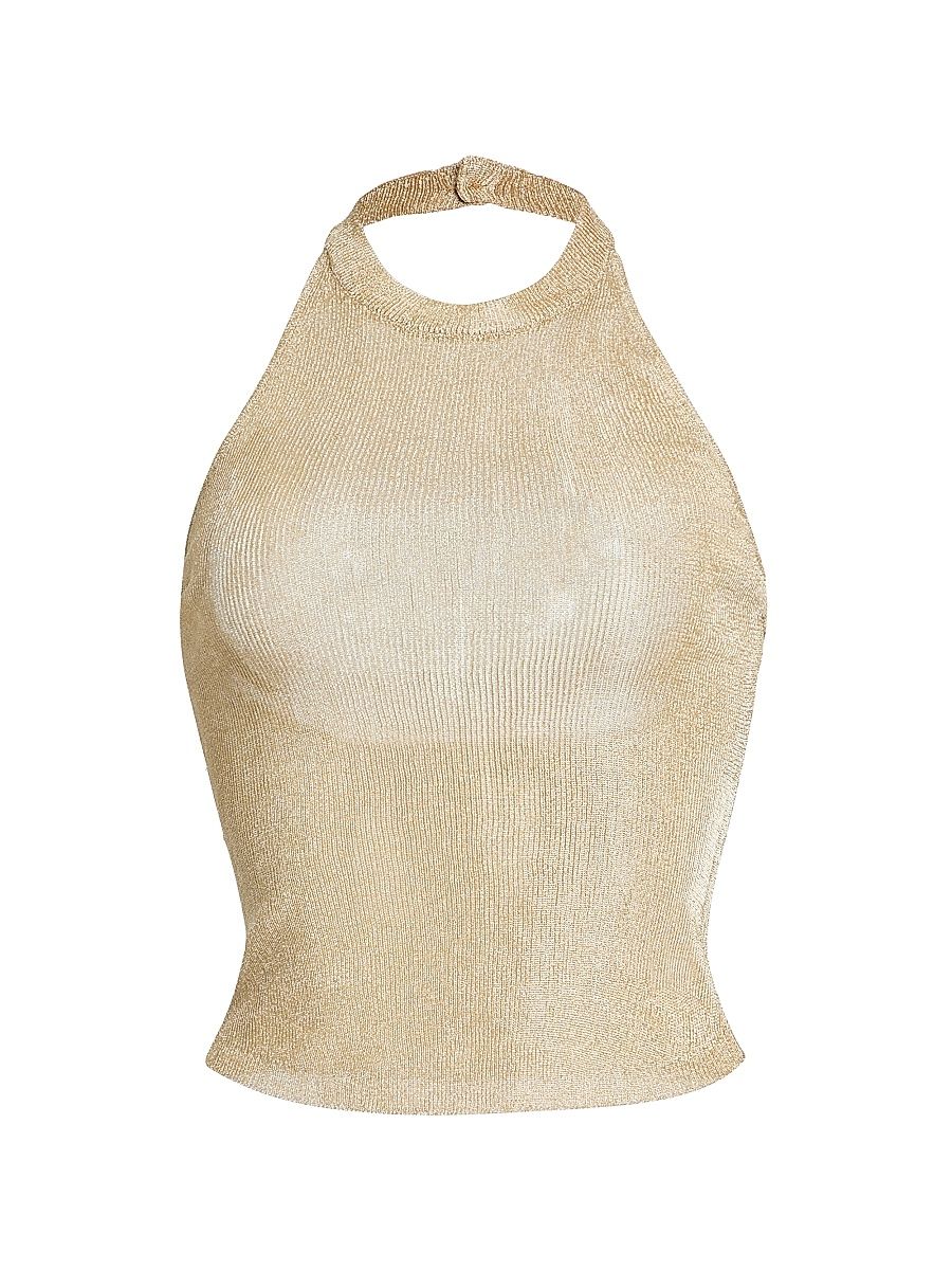 Women's Minnie Metallic Knit Halterneck Top - Gold - Size XL