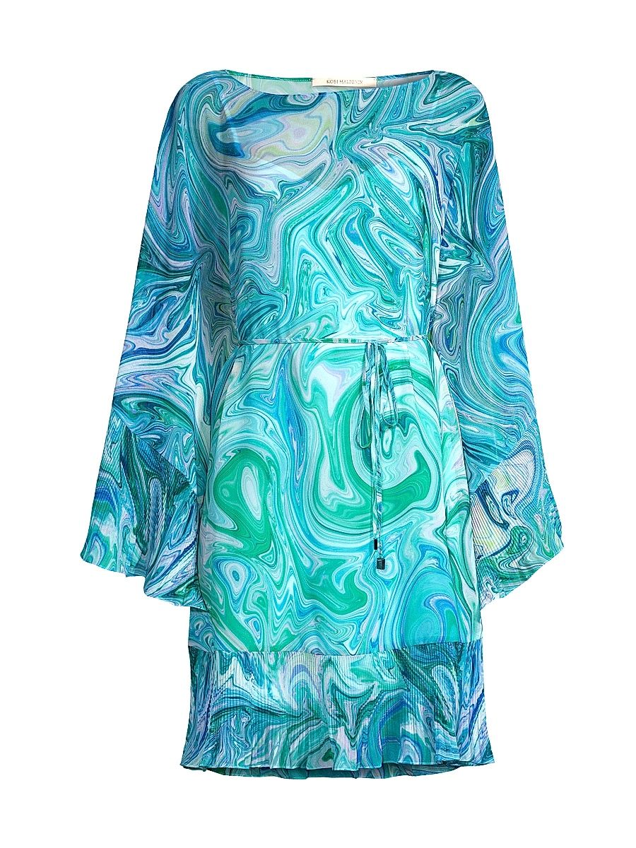 Women's Samara Marbled Chiffon Minidress - Aqua Multi - Size Medium
