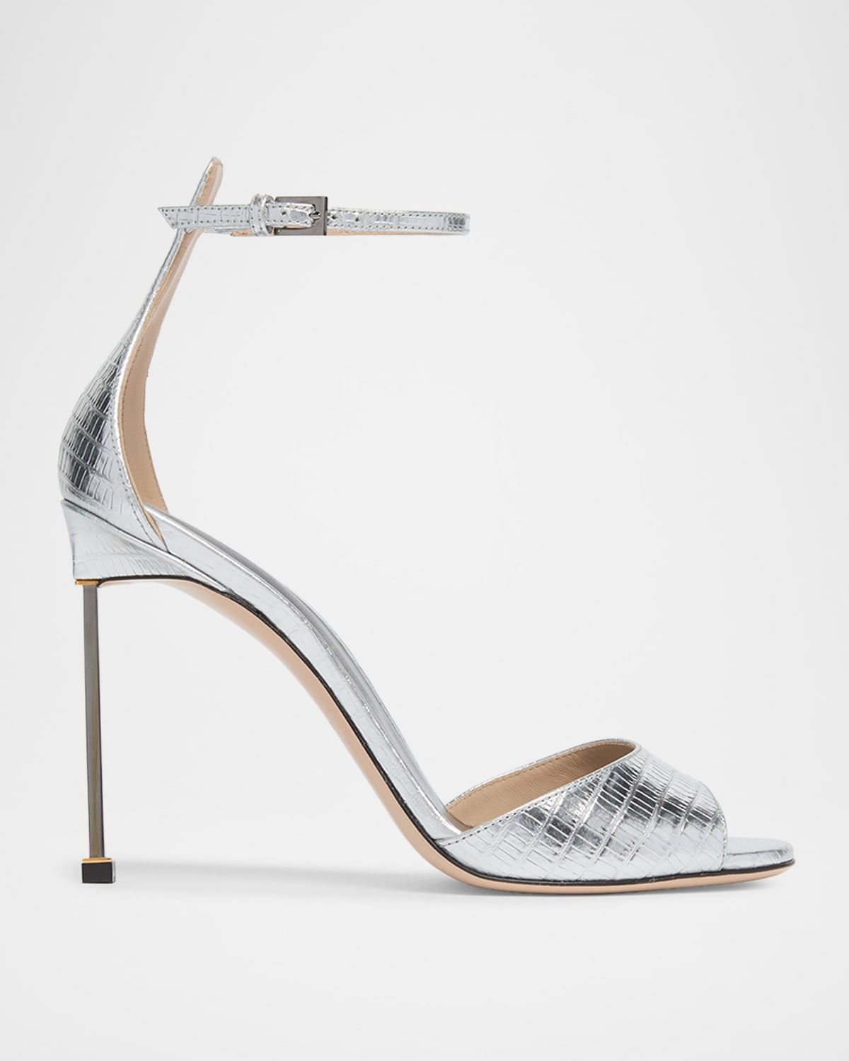 105mm Embossed Metallic Leather Ankle-Strap Sandals