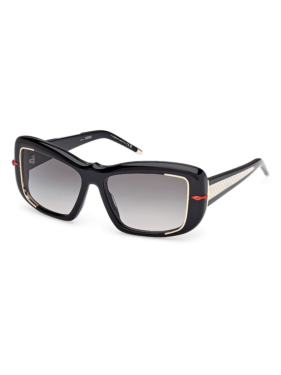 Women's 56MM Square Sunglasses - Black Gold Black