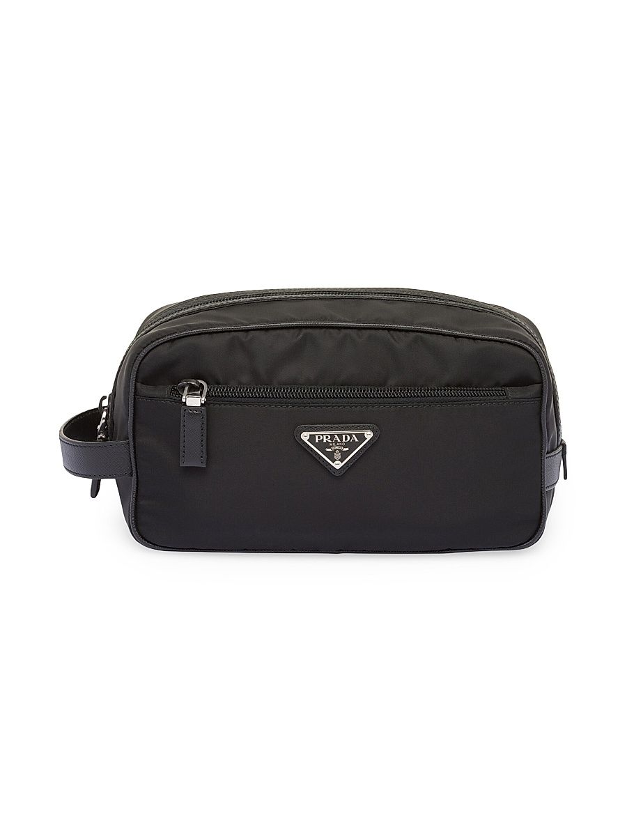Re-Nylon and Saffiano Leather Travel Pouch - Black