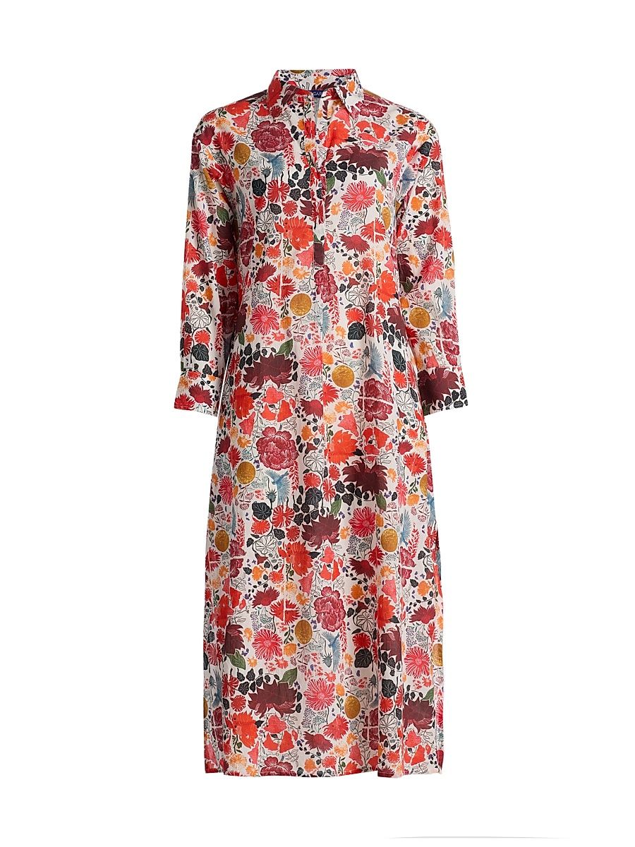 Women's Brussels Floral Cotton Midi-Dress - Red - Size XL
