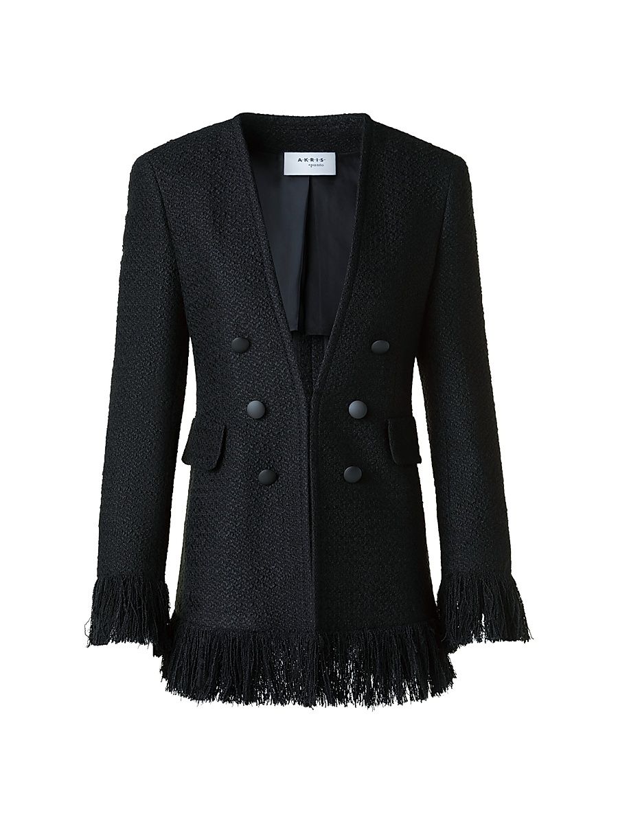 Women's Bouclé Tweed Jacket - Black - Size 6