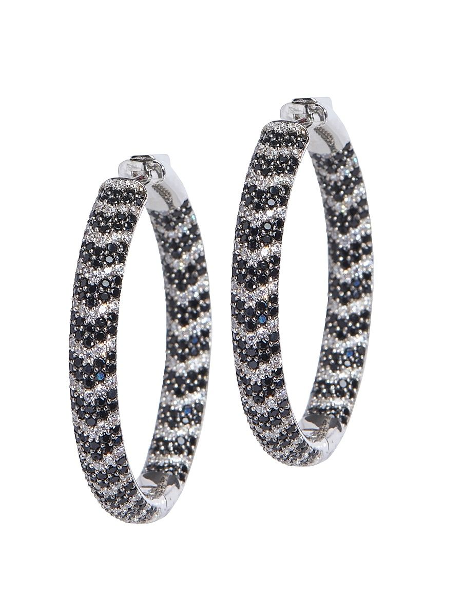 Women's Classic Hoops Tire Rhodium-Plate & Crystal Earrings - Black