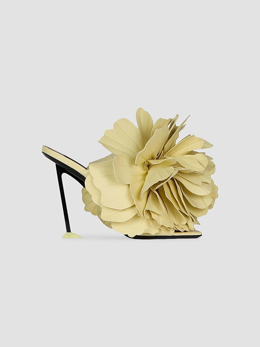 Givenchy Women's Boudoir Heeled Mules in Leather with Petals - Pale Yellow - Size 9