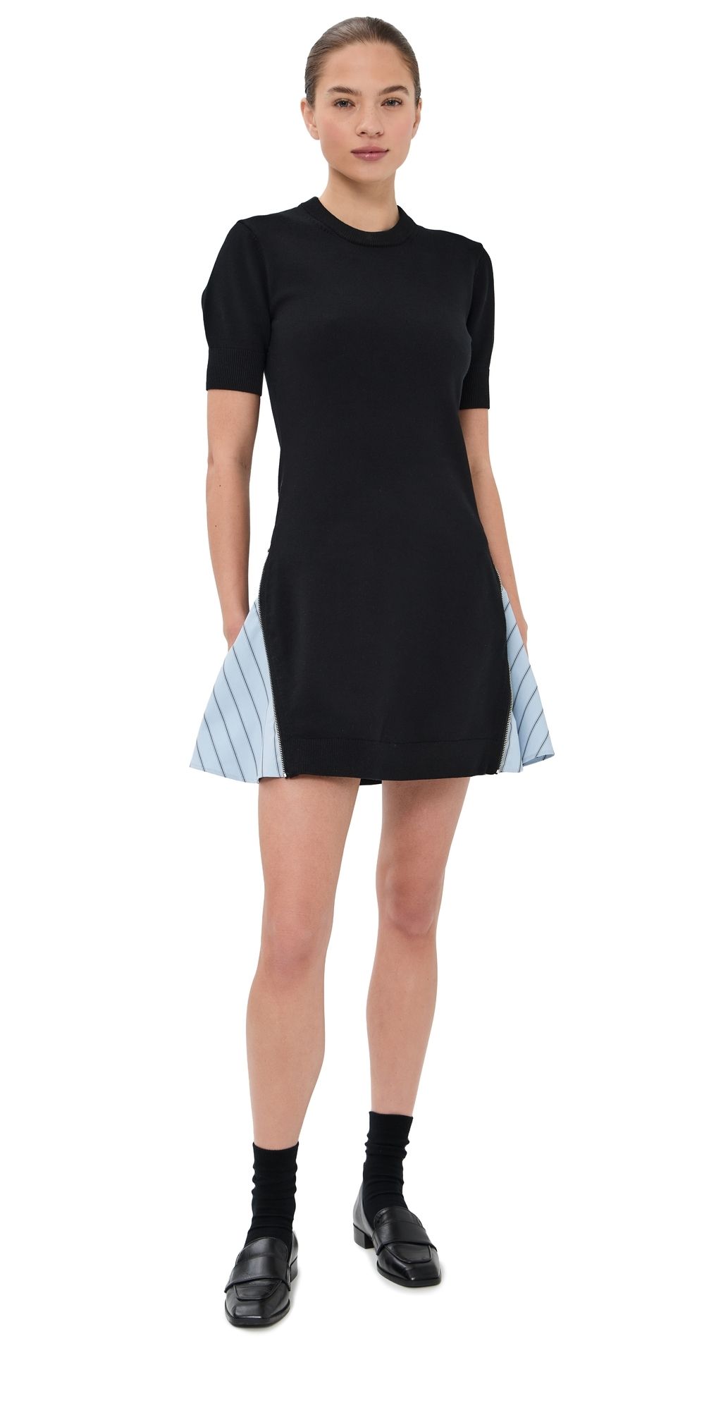 3.1 Phillip Lim Mini Combo Dress Black-Oxford Blue Multi L