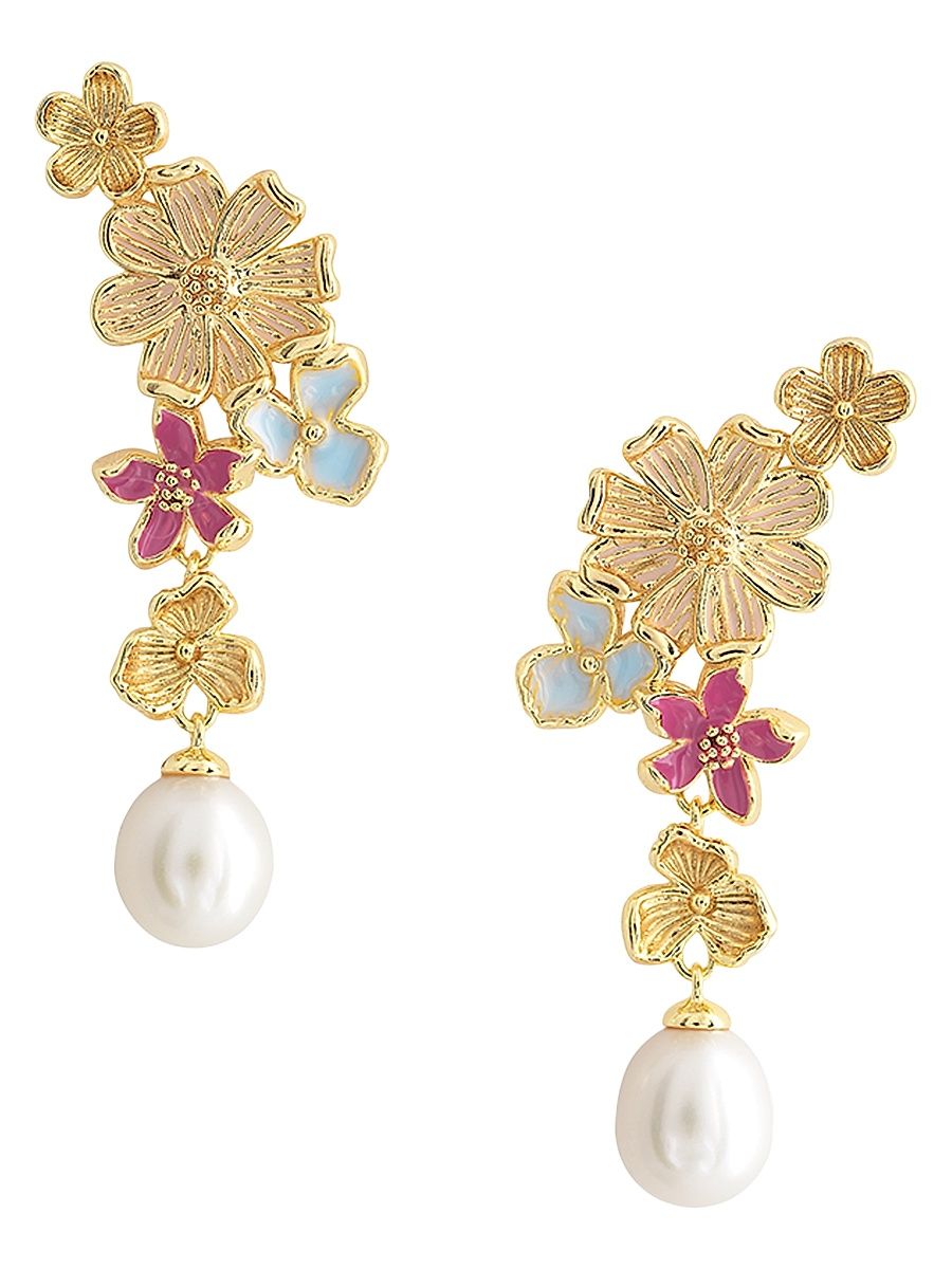 Women's Wildflowers 18K-Gold-Plated, Pearl & Enamel Drop Earrings - Gold