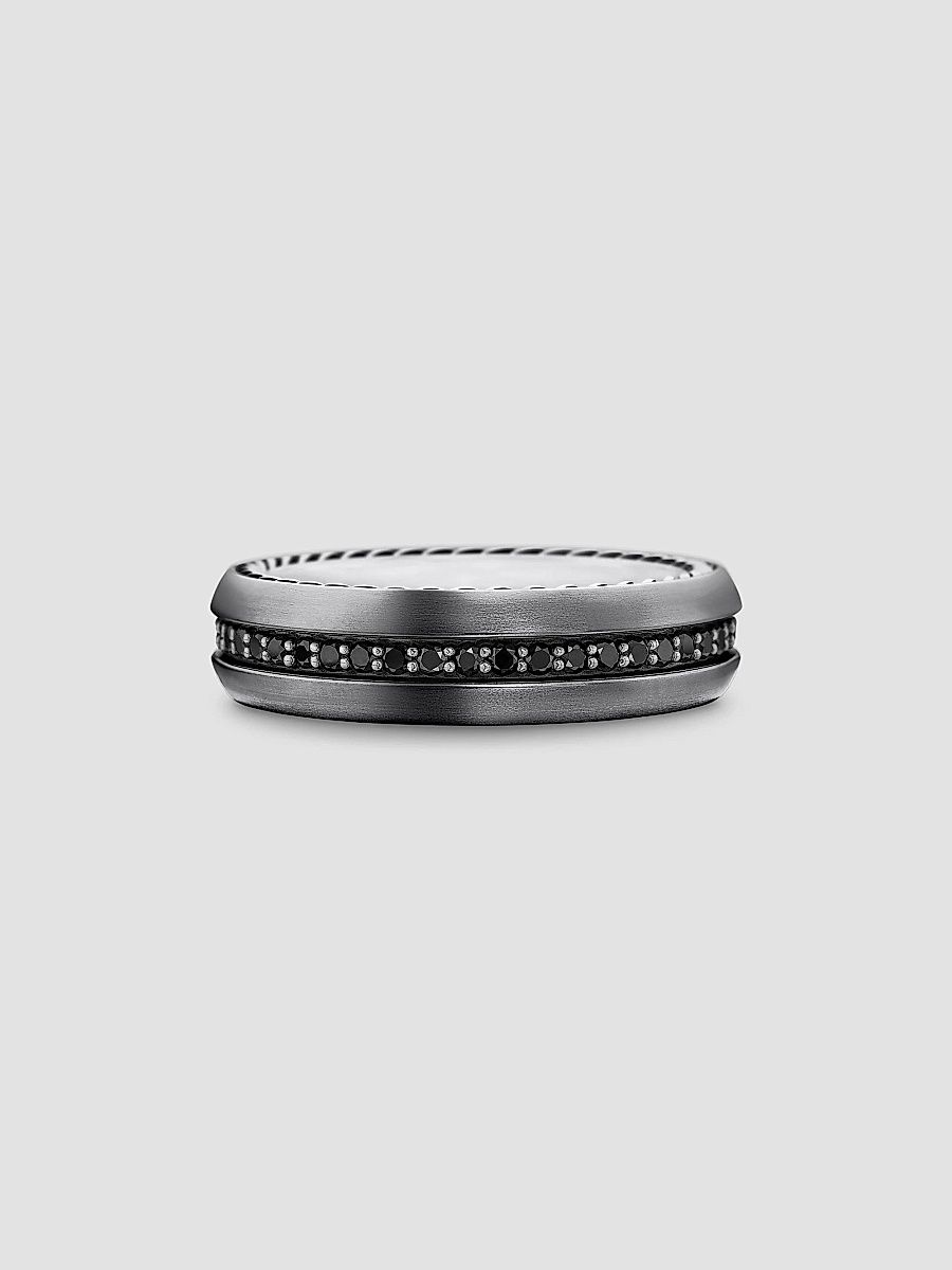 David Yurman Men's Streamline Band Ring in Grey Titanium - Black Diamond - Size 13