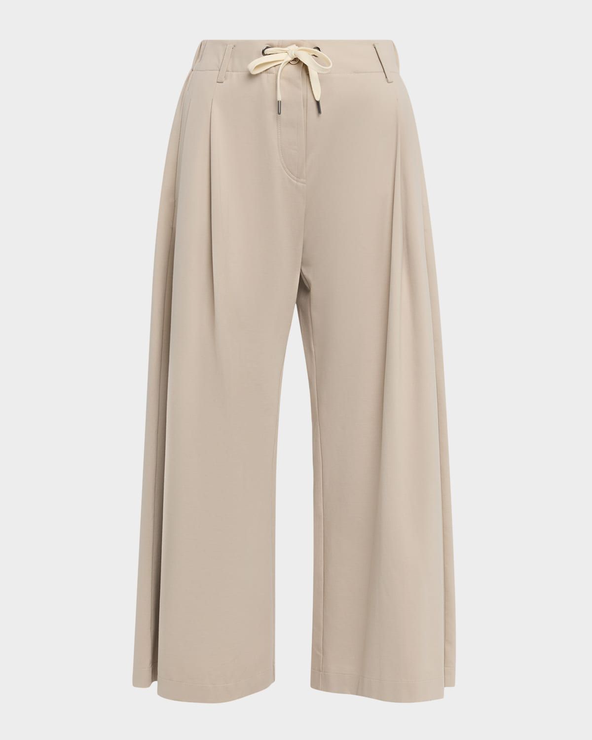 Pleated Wide-Leg Crop Sport Pants