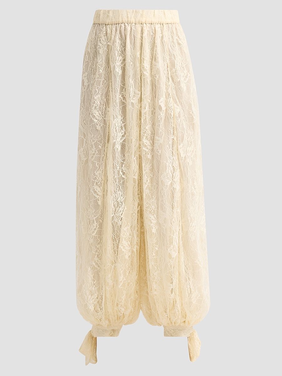 Women's Floral Lace Parachute Pants - Eggshell - Size XS