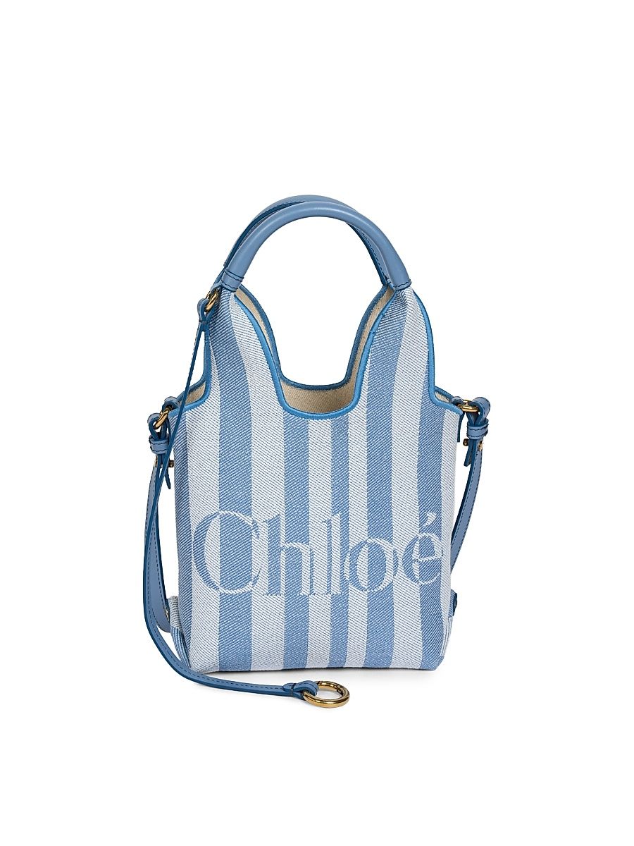 Women's Chloé Stripy Mini Jacquard Tote Bag - Surfing Blue