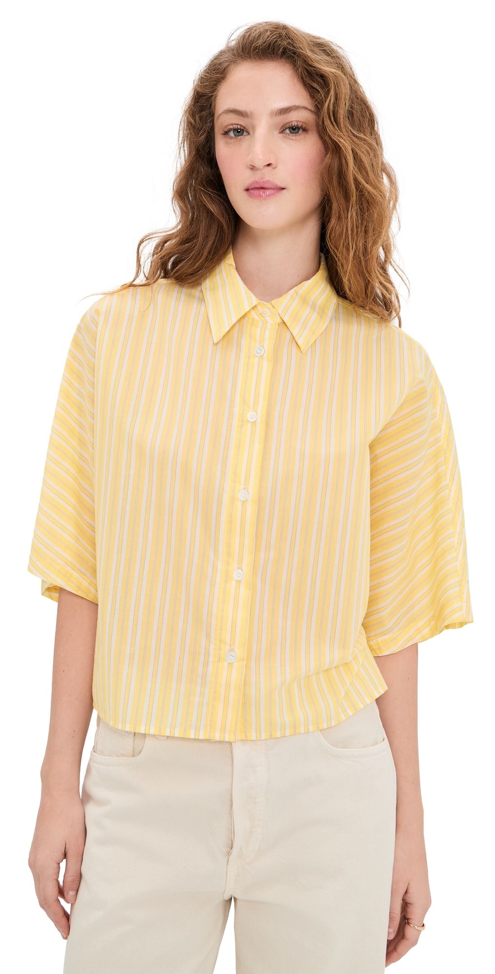 AGOLDE Merrin Shirt Wirrel Stripe/Lemon Drop/Cream S