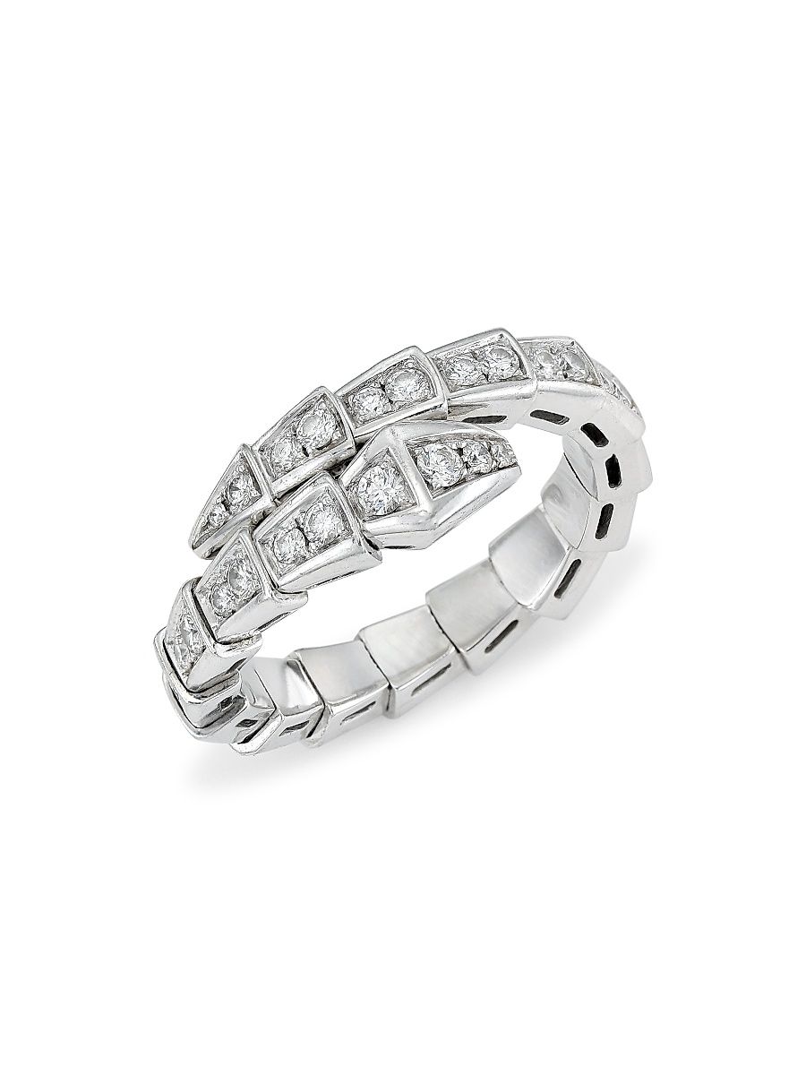Women's Serpenti Viper 18K White Gold & Diamond Wrap Ring - White Gold - Size Large