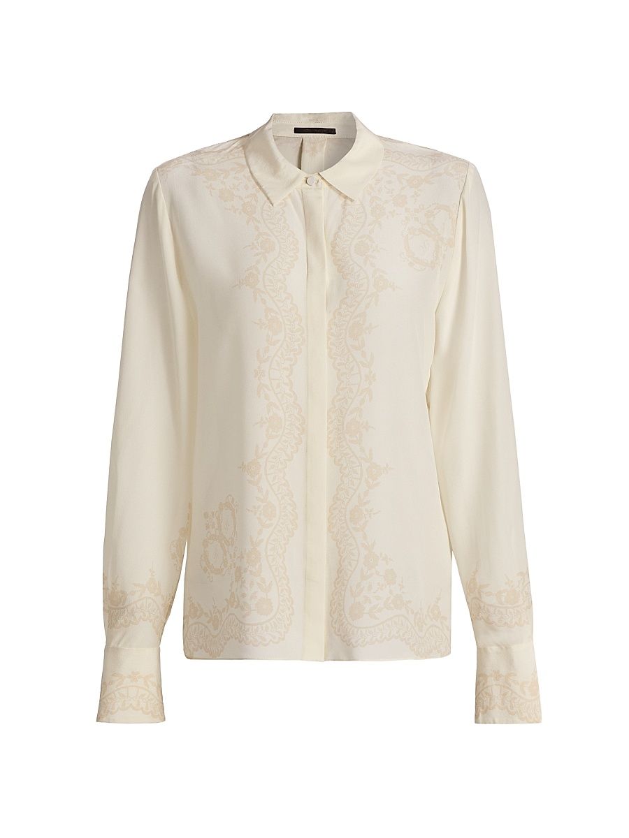 Women's Serena Printed Silk Blouse - Ivory Multi - Size XXL