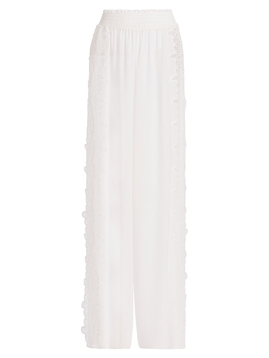 Women's Athena Lace Wide-Leg Cover-Up Pants - White - Size Large