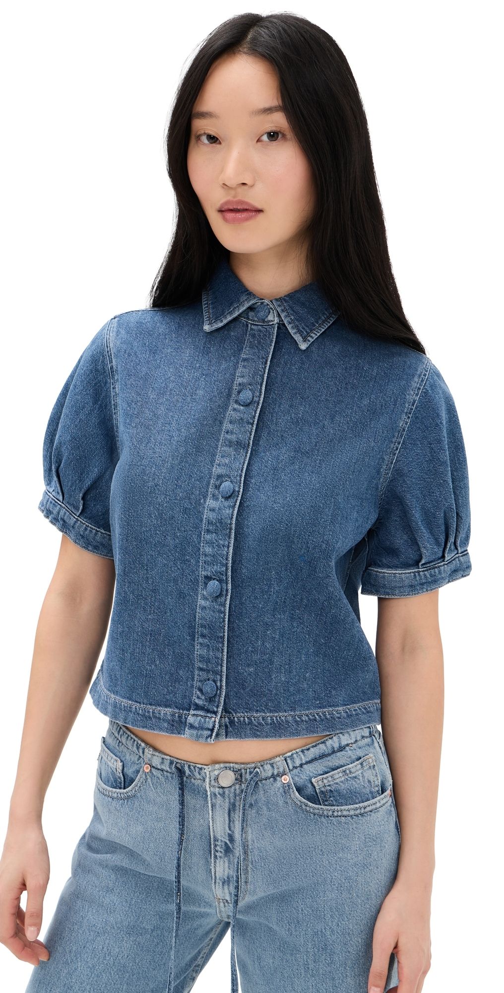 DL1961 Puff Sleeve Aura Montauk Denim Shirt Terra Blues XS