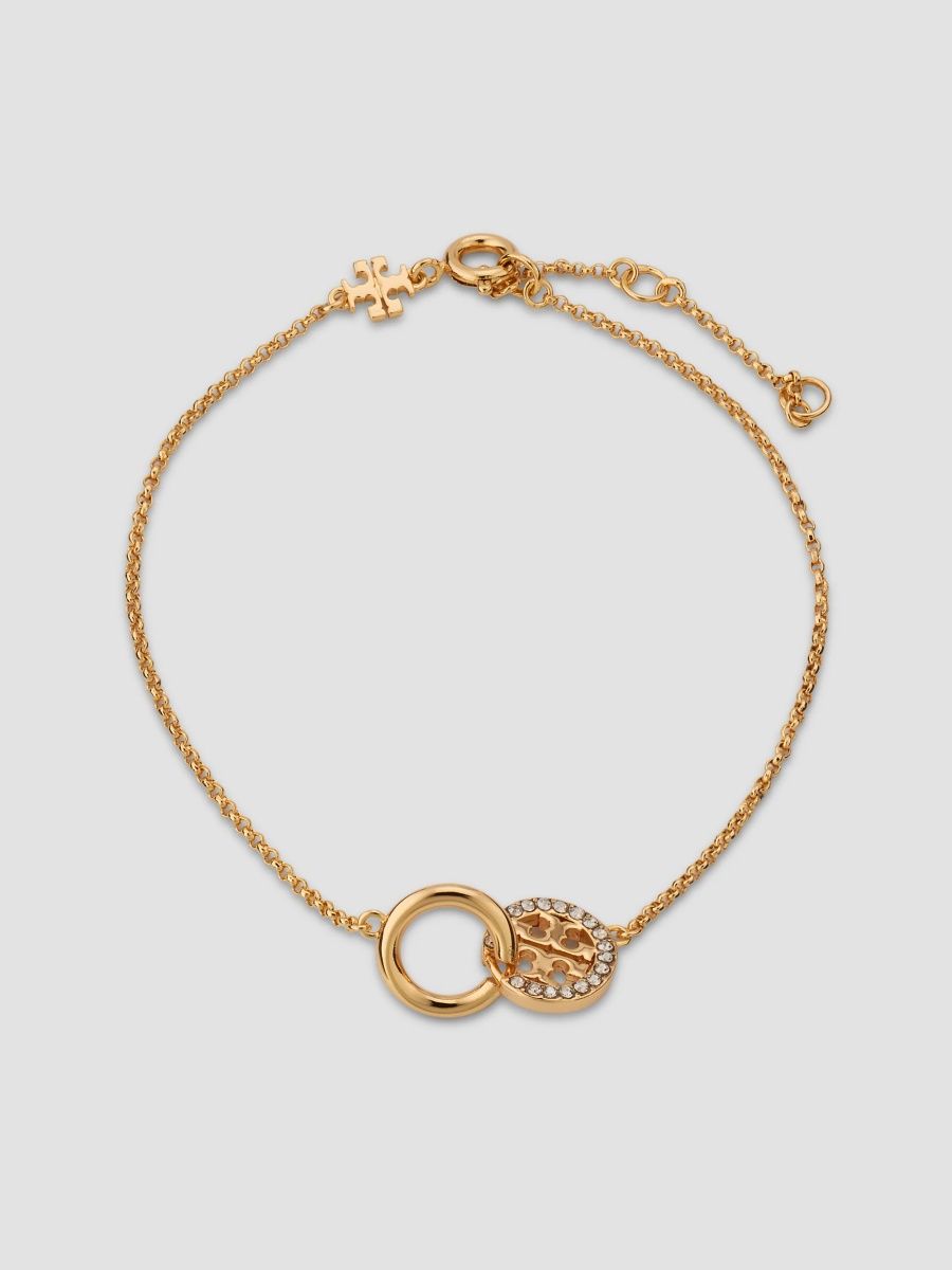 Tory Burch Women's Icon 18K-Gold-Plated & Crystal Interlocking Charm Bracelet - Tory Gold Crystal