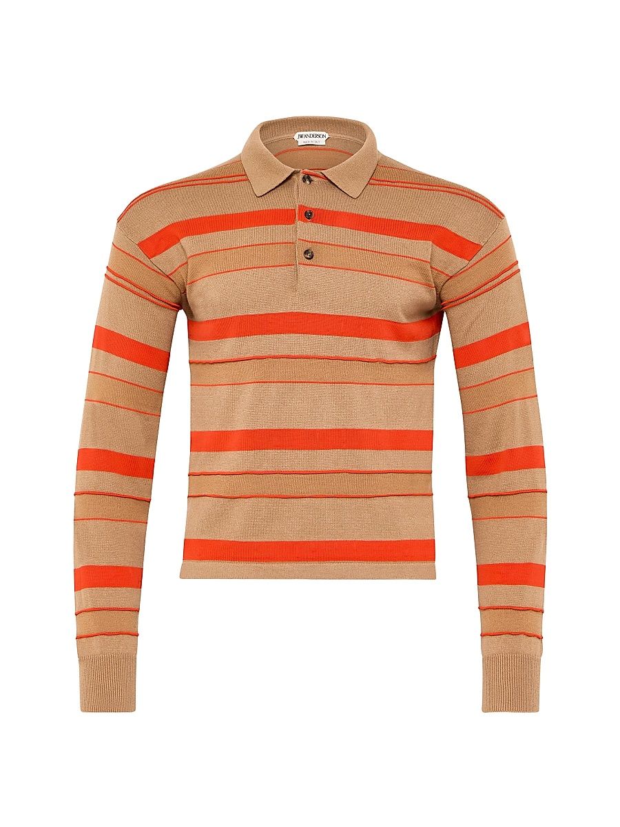 Men's Knit Rugby Striped Polo Shirt - Biscuit - Size XXL