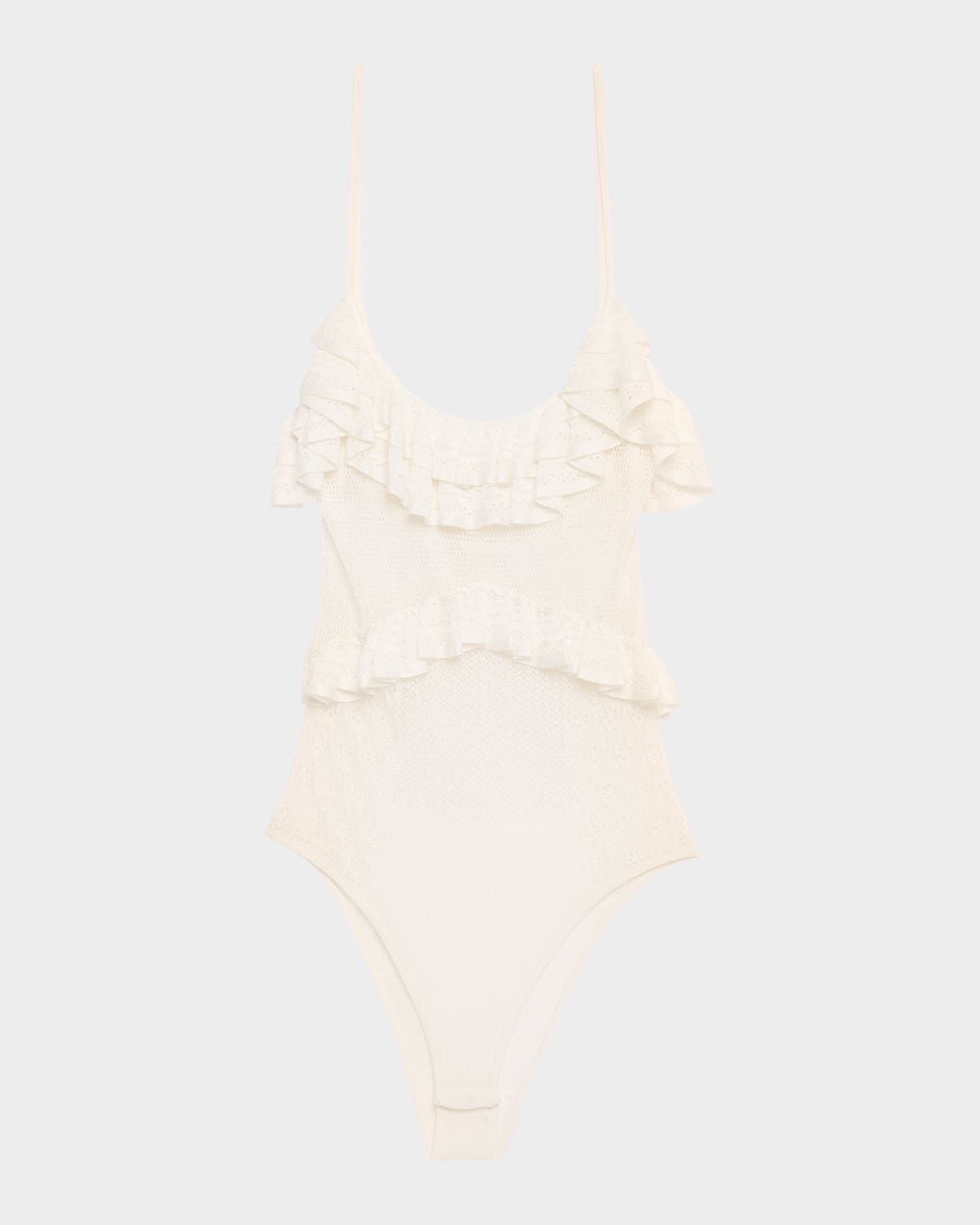 Bania Ruffled Pointelle Knit Bodysuit