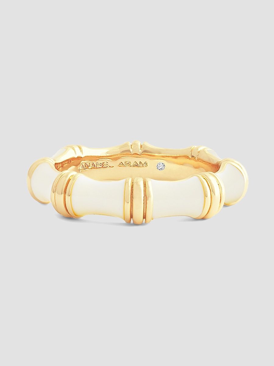 Women's Bamboo 18K-Gold-Plated & Enamel Ring - Creme - Size 8