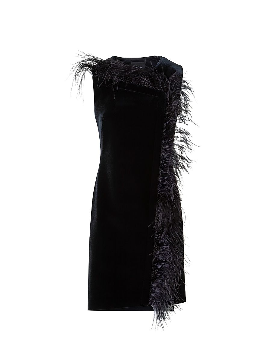 Women's Feather-Trimmed Velvet Minidress - Black - Size 12
