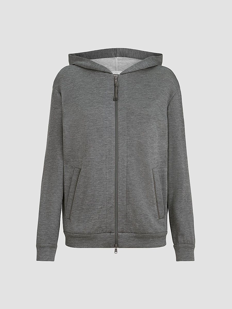 Women's Cotton and Silk Interlock Hooded Sweatshirt - Dark Grey - Size XXS
