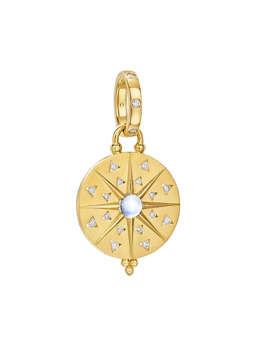 Women's Celestial Sole Mandala Small 18K Yellow Gold, Blue Moonstone & 0.17 TCW Diamond Pendant - Gold