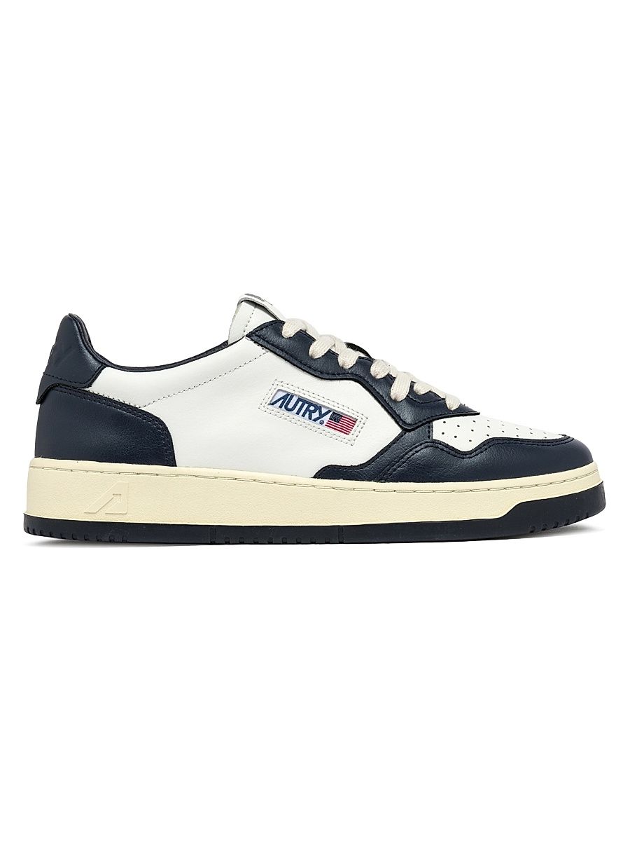 Men's Medalist Leather Low-Top Sneakers - White Blue - Size 14
