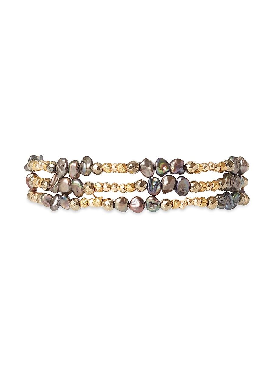 Women's Naked 18K Gold-Plated, Freshwater Pearl & Multi-Gemstone Wrap Bracelet - Peacock