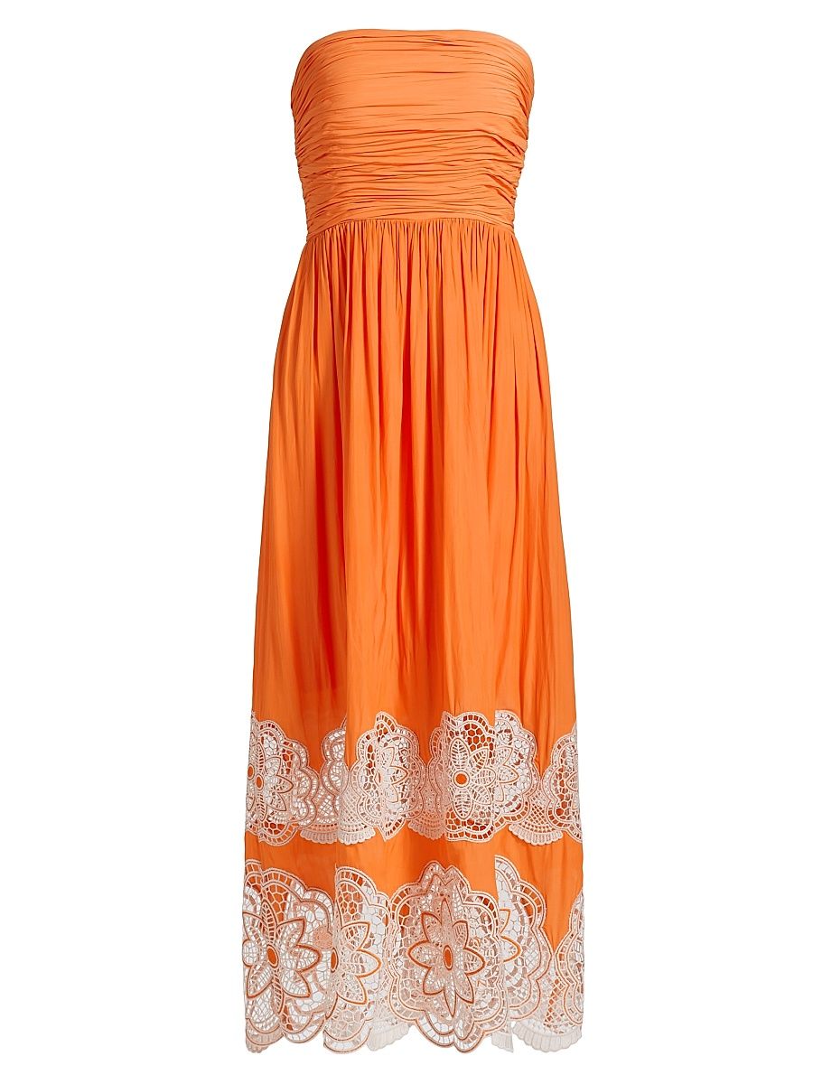 Women's Milani Strapless Floral Lace Midi-Dress - Mango - Size Large