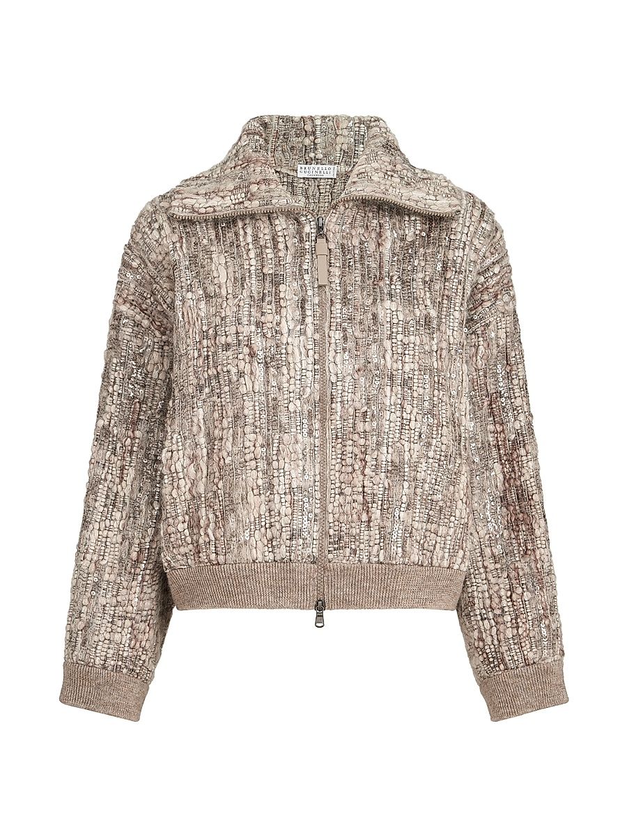 Women's Dazzling Tree Bark Embroidery Cardigan - Beige - Size Medium