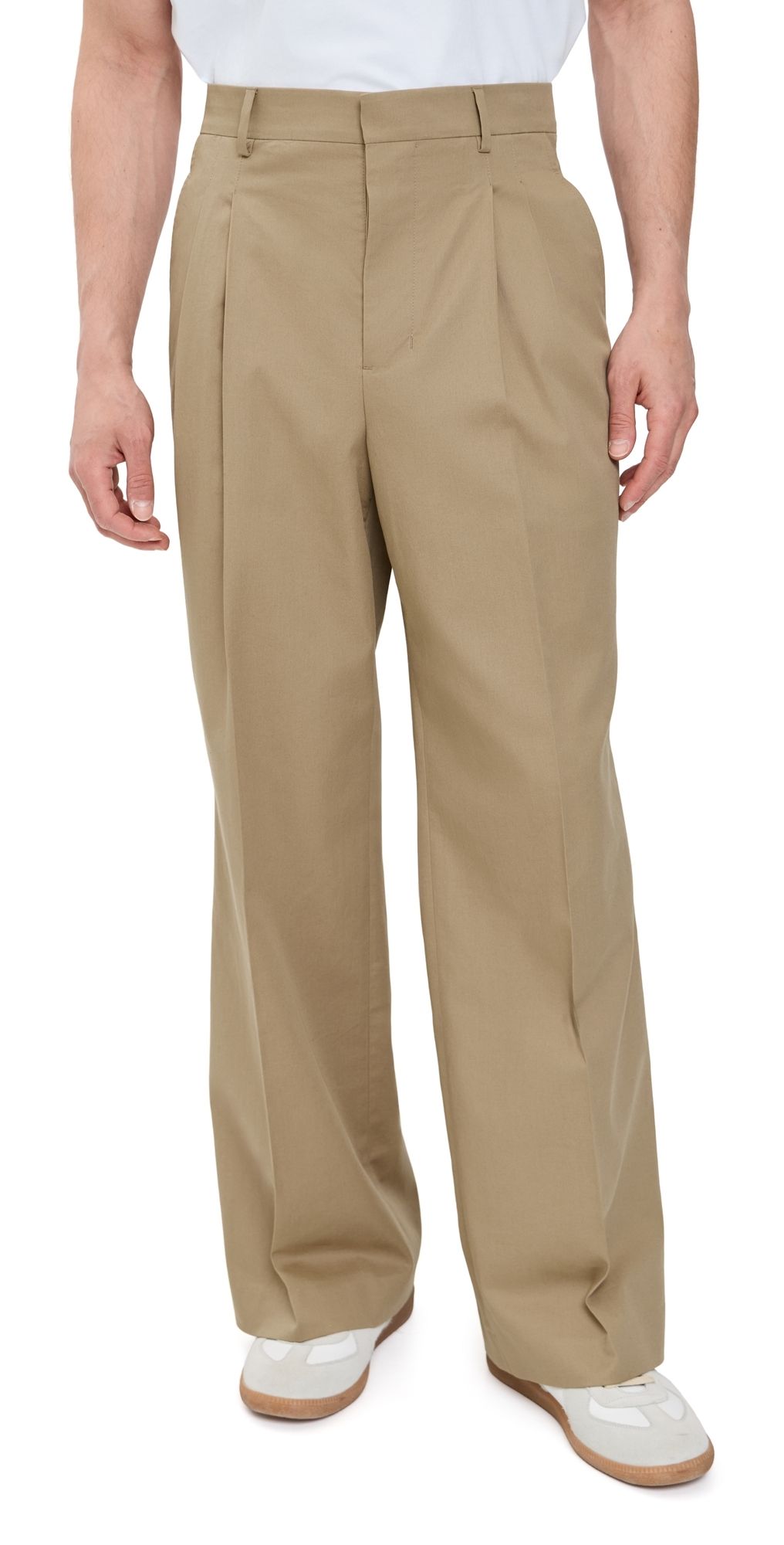 AMI Pleated Wide Leg Trousers Beige Taupe 44