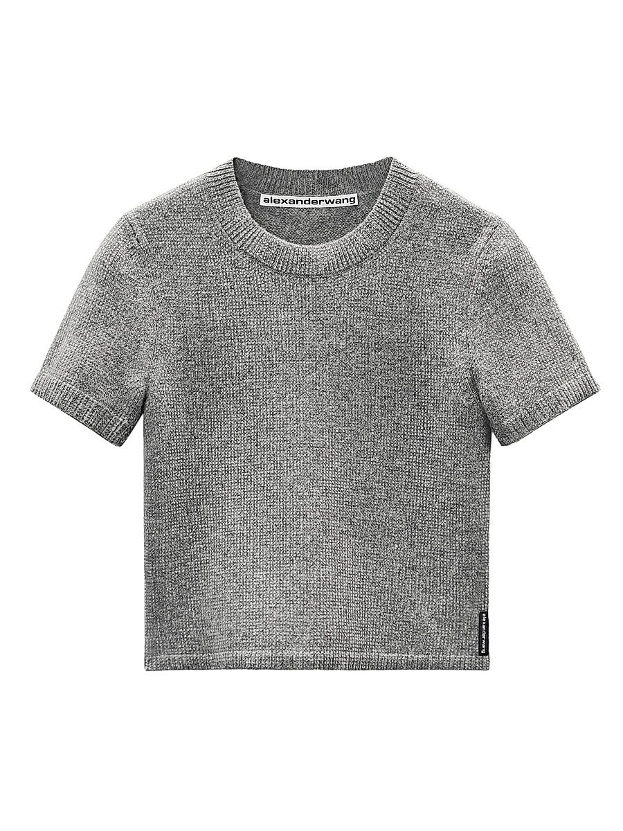Women's Hotfix Wool-Blend Knit Crewneck T-Shirt - Heather Grey - Size Large
