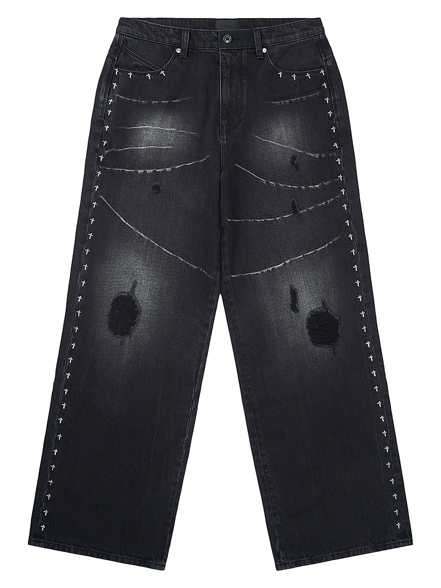 Men's Lost Frequencies Franco Distressed Wide-Leg Jeans - Smokestack Side Cross - Size 29