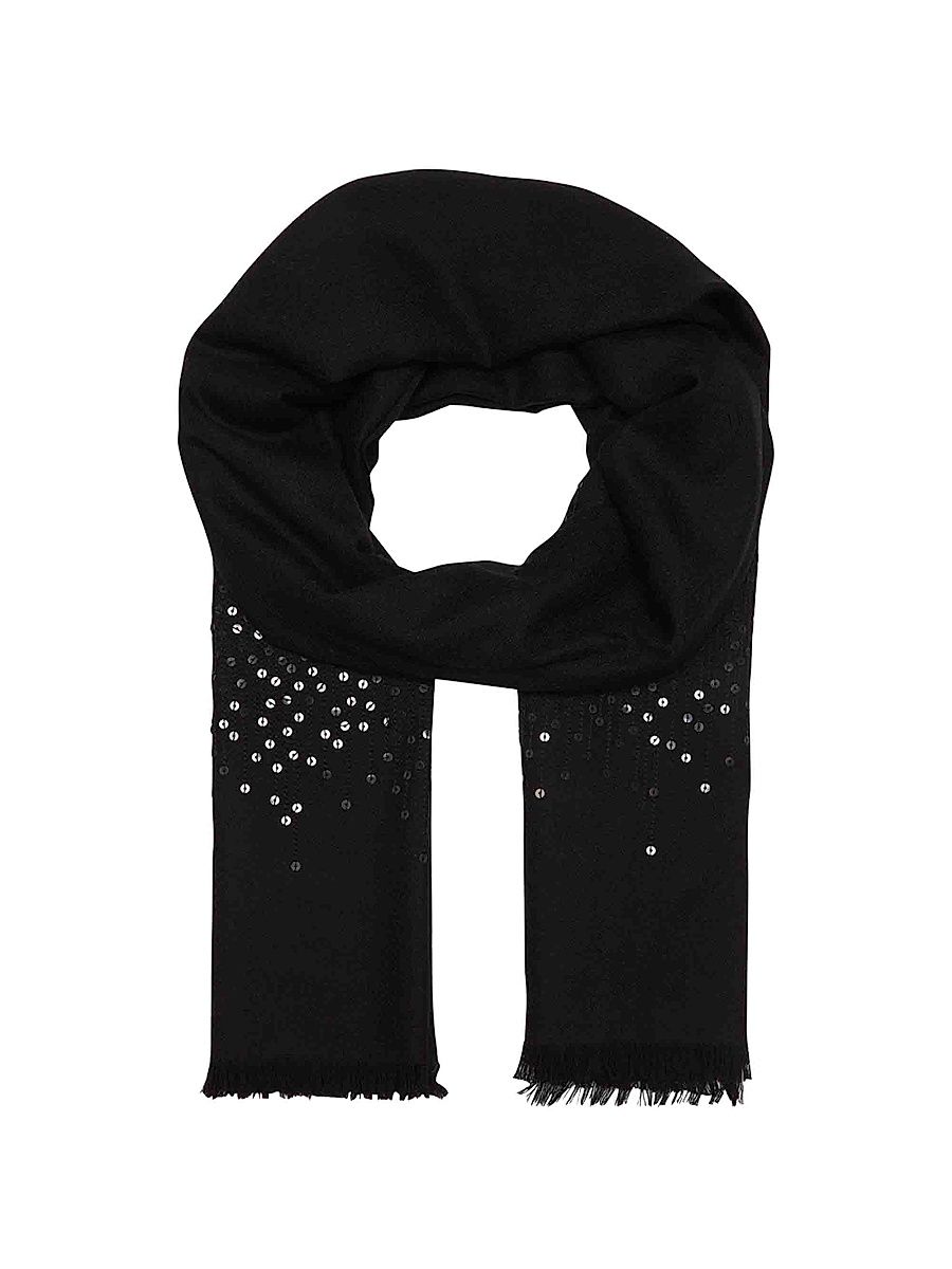 Women's Sequin-Embellished Cashmere Scarf - Black